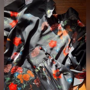 Urban Outfitters Riley mockneck cowl drape back satin floral dress